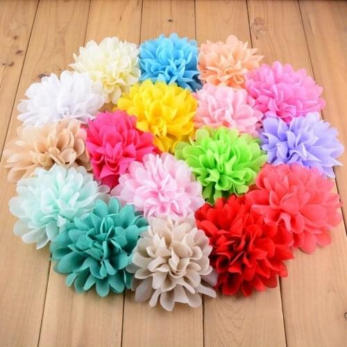 200pcs/lot 4" Chiffon Fabric Flower Flat Back Hair Accessories Wholesale Fake Craft Flowers Supplies Bulk For Girl Headband DIY
