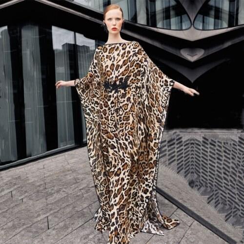 2021 Elegant Leopard Bikini Cover-ups Glamorous O-neck Belted Summer Dress Plus Size Women Beach Wear Swim Suit Cover Up Q1248