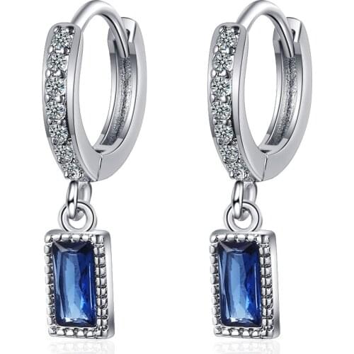 925 Sterling Silver Crystal Square Bead Charm Korean Studs Earrings For Women Christmas Wedding Jewelry Accessories eh819