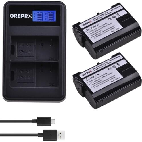 2Pcs 2000mAh EN-EL15A EN EL15 EN EL15A Battery + LCD Dual Charger for Nikon D850 D7000 D600 D810 D750 D610 D7500 D7200 MH-25