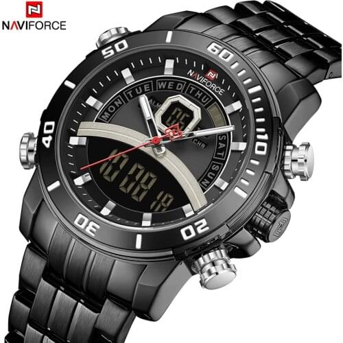 2021 New NAVIFORCE Men Watch Luxury Brand Fashion Stainless Steel Digital Quartz Dual Display Alarm Date Male Waterproof Clock