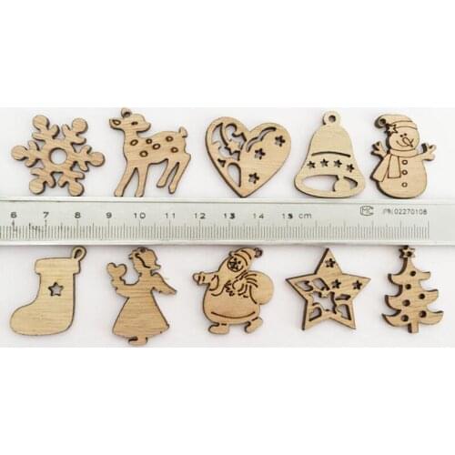 DIY Natural Wooden Chip Christmas Tree Hanging Ornaments Pendant Kids Gifts Snowman Tree Shape Xmas Ornaments Decorations LX8510