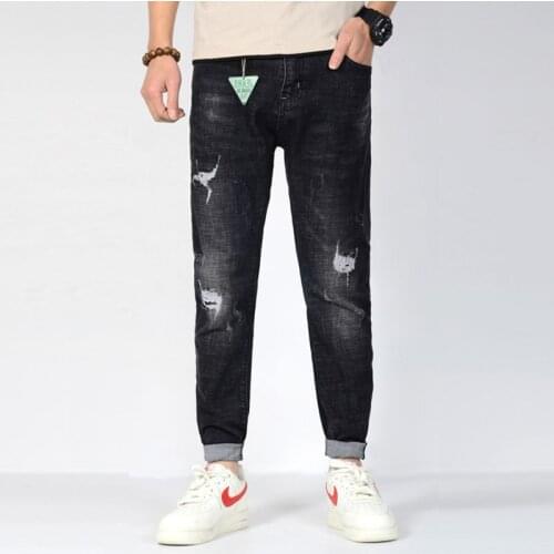 Men Denim Pants Plus Size Distressed Jeans Baggy Ripped Harem Jeans Men Fashions Skinny Leg Stretchy Drop Crotch Pants 28-36