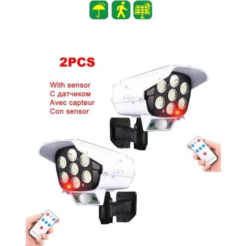 2pcs remote solar fake monitor dummy camera Light Outdoor Lamp PIR Motion Sensor Wall Light Waterproof emergency Sunlight for Ga