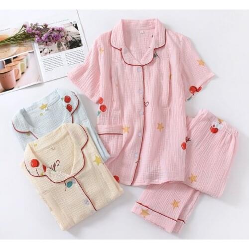 Fdfklak Cotton Breastfeeding Short Sleeve Top+ Pants Maternity Clothes For Nursing Mothers Pink 2 Pieces Maternity Nightwear