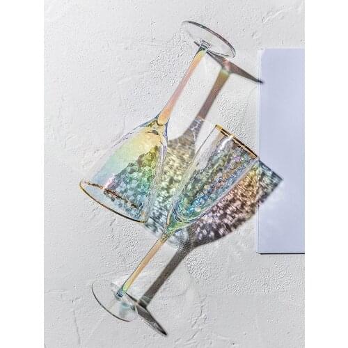 Ion-plated hammer eye pattern gold rim glass wine glass home wine cocktail champagne glass LB031014