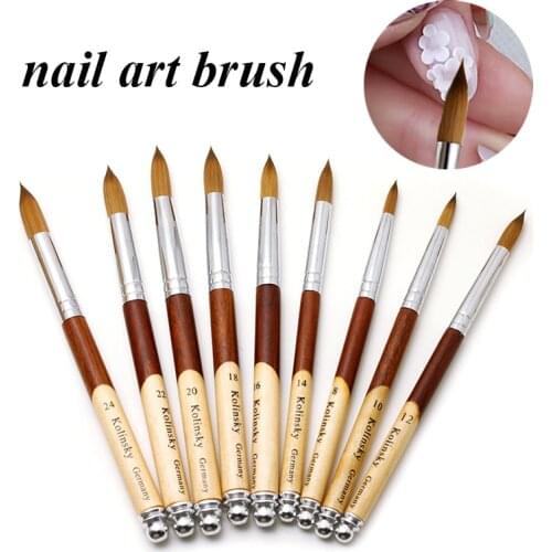 Wood Handle Nail Art Brush Uv Gel Polish Brush Painting Pen Flat Round Kolinsky Sable Professional Powder Manicure Tool