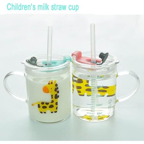 Creative Cartoon Glass Child Coffee Cup Breakfast Milk Mug Drinkware Cup Lovely Heat Resistant Straw Cup With Cover