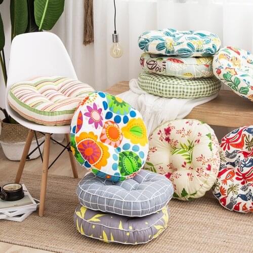 Pastoral-Style Round Thicken Cushion Home Floor Soft Pad Square Cotton Canvas Flower Pattern Seat Cushion Chair Back Cushion