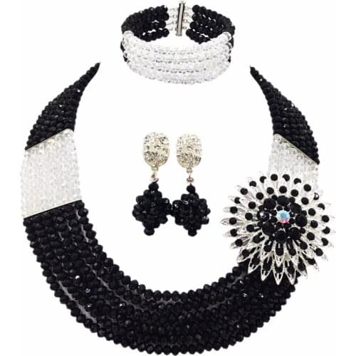 Fashion Black Clear AB Bead Multi Strands Necklace Nigerian Wedding African Beads Jewelry Set Crystal 6-SS20