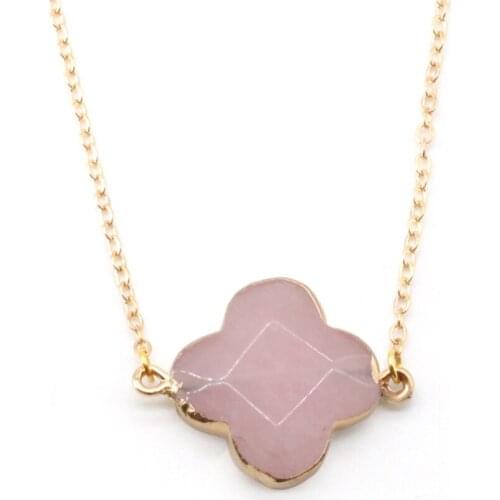 Fashion Genstone Flower Women Jewelry Love Necklace Lucky Clover Gemstone Jade Golden Sand Stone Pendant Gold Necklace GP008