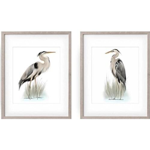 Wall Art Abstract Vivid Animal Grey Heron Paintings Nordic Canvas Posters Prints for Living Room Bedroom Corridor Decoration