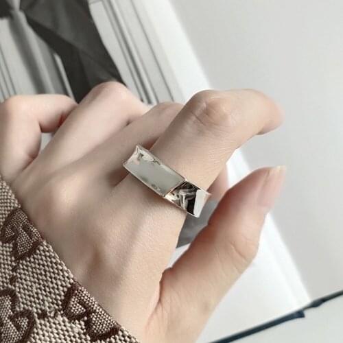 Trendy 100% 925 Sterling Silver Wedding Band Friendship Jewelry Heavy Duty Geometric Signet Rectangle Open Square Frame Ring