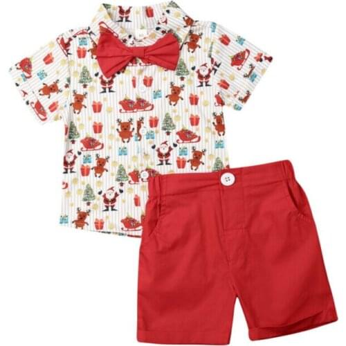 Toddler Boy Clothes Kids Baby Boy Suit Wedding Bowtie Gentleman Christmas T-Shirt+Shorts Outfits Set