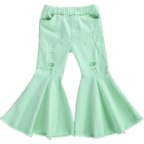 2-7Y Spring Autumn Toddler Kids Baby Girls Bell-Bottoms Pant Denim High Waist Wide Leg Jeans Trousers Pants Kids Clothing