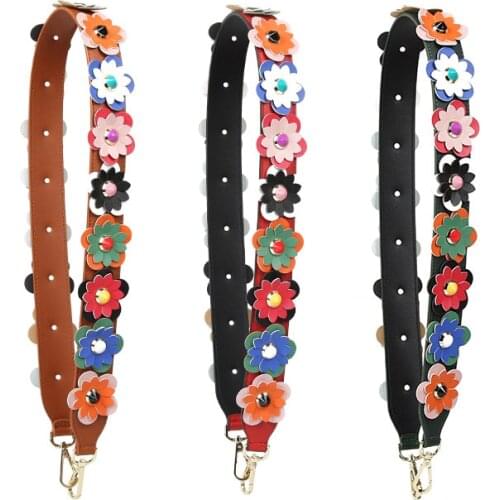 105cm Wide Leather Flower Shoulder Bag Strap Rivet Petal Belt Obag Purses Handle Chain Female Panelled Handbag Belt Accessoires
