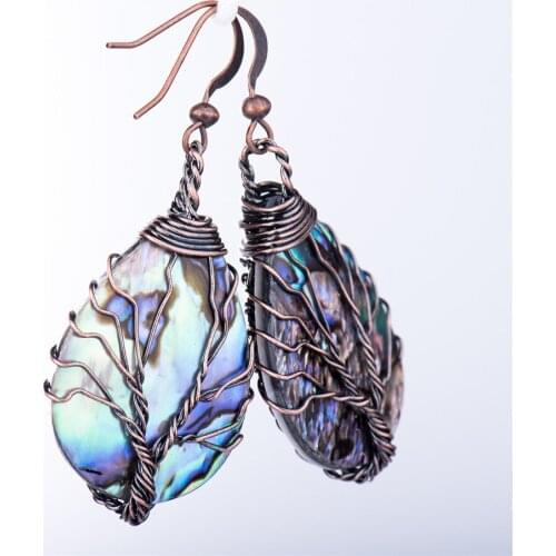 Retro Fashion Natural Abalone Shell Water Drops Earrings Eardrop Winding Pendant Woman Yoga Healing Vintage Jewelry Gift Y1070