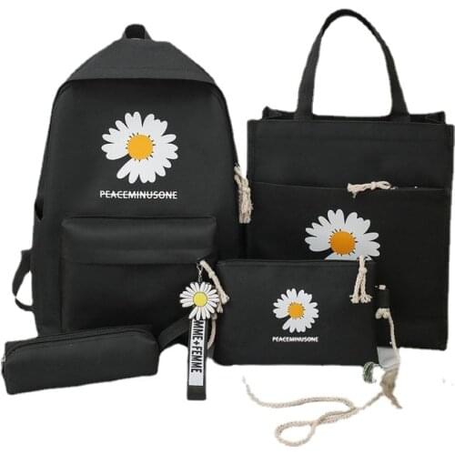Student Bag Foreign Trade New Four Piece Set Double Back Versatile Little Daisy Bag Double Shoulder Bag Female