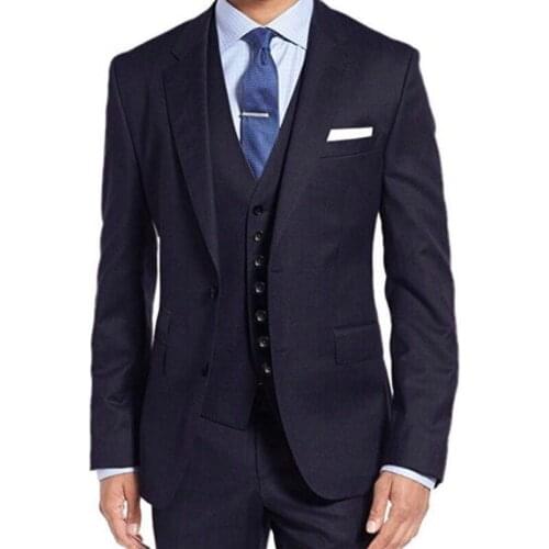 Navy Blue Business Men Suits Notched Lapel 3 Piece Wedding Groom Tuxedos New Formal Style Male Set Jacket Pants Vest