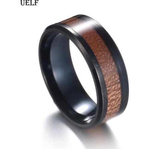 Uelf 8mm Hawaiian Koa Wood al Tungsten Carbide Rings Wedding Bands for Men Comfort Fit Size 6-13