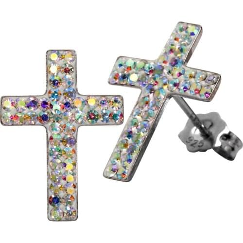 925 Sterling Silver Cross Stud Earrings Austrian Crystal Easter Jewelry Birthday Gifts for Women Mom Dropshipping HE17