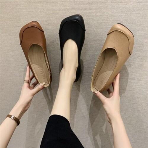 COOTELILI Women Shoes For Woman Flats Square Toe New Fashion Shoes 2cm Heel Flats Women Slip On Black Brown Basic Size 35-40