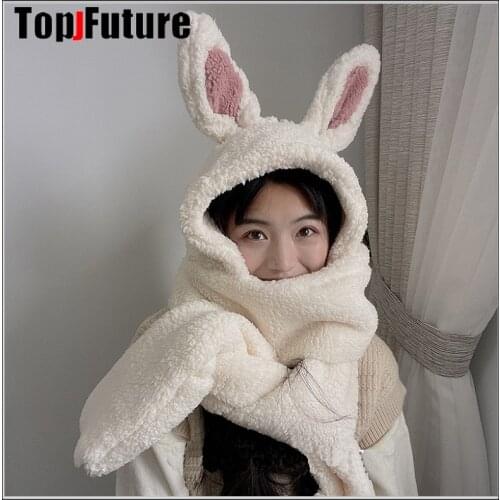 Winter cute girl women rabbit ears BUNNY EAR SCARF warm hat scarf wind proof neck scarf cap student birthday cuteGIFT