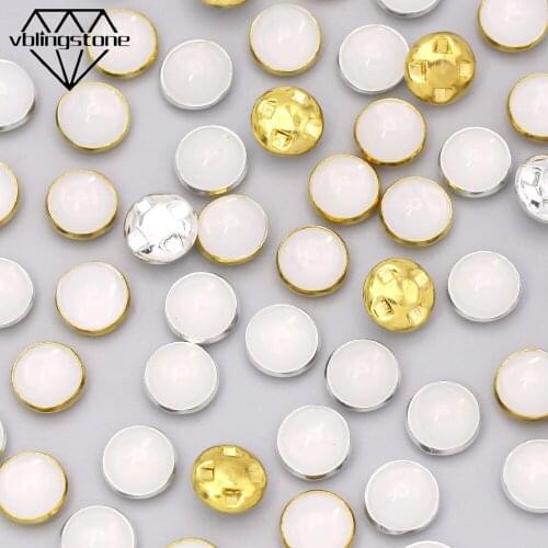 100Pcs Opal Color Round Pearl Buttons Plastic Acrylic Sew on Rhinestones For Clothes/Dresses Pearls Beads With Gold/Sliver Claw
