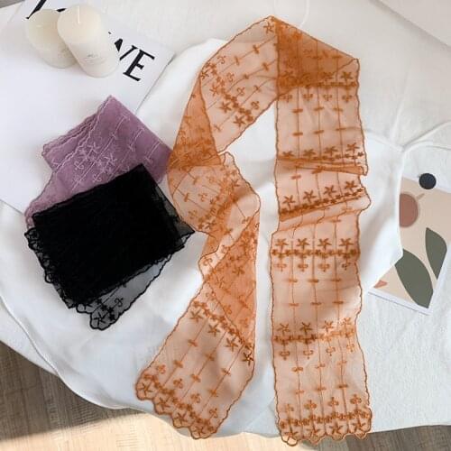 125*10.5CM Knit Pashmina Head Scarf Embroidered Wrap Shawl Transparent Lace Windmill Floral Bandana Long Scarves Women Foulard