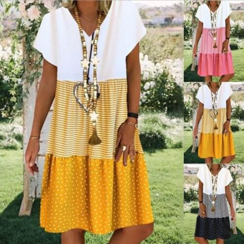 2021 Summer New Style Boho Dress Womern Causal Loos Dress Print Vintage Robe Dress Plus Size Fashion Beach Dress S-5XL