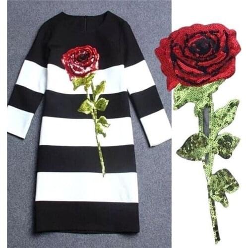 3D Rose flower sequins Iron-On patch vintage embroidered fabric applique Sweater Jacket coat clothing decoration patch Diy Motif
