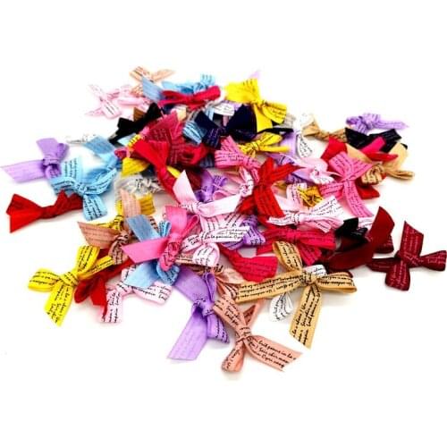 50/100pcs/lot Little white printing Polyester Ribbon Bowtie Handmade Bows Decorative gift Scrapbooking Diy supplies