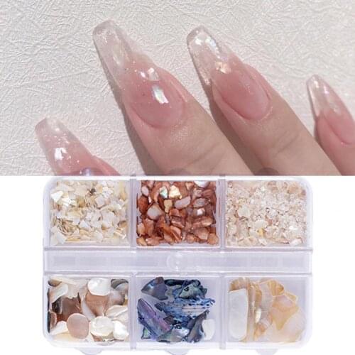 6Grids/Box Nail Art Rhinestone Flat Back Non-Drop Japanese Style Clear Colorful Flat Bottom DIY Nail Art 3D Decor for Manicure