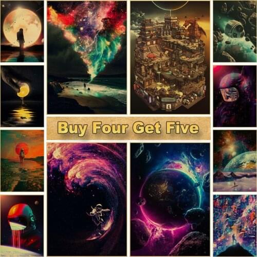 Astronaut Space Dreaming Posters Kraft Paper Vintage Poster Wall Pictures for Living Room Bar Posters and Prints Home Decor