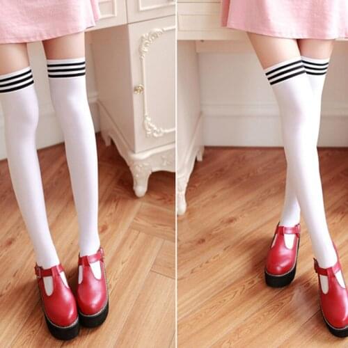 1Pcs Lolita Velvet Knee Socks WomanS Thin Section Striped Black White Stockings Lovely Wind Pantyhose Breathable Slim