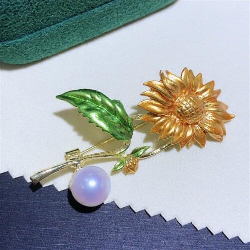 DIY Sunflower Shape Brooch Pin Mountings Findings Settings Base Women Accessories for Pearls Agate Jade Crystal Beads