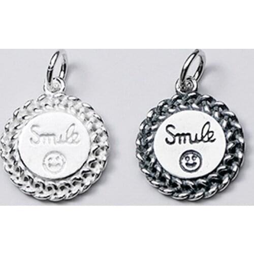 925 Sterling Silver Fashion Round Medallion Smile Face Tag Charms Boys Girls Bracelet Dangle Silver Pendants DIY Jewelry Making