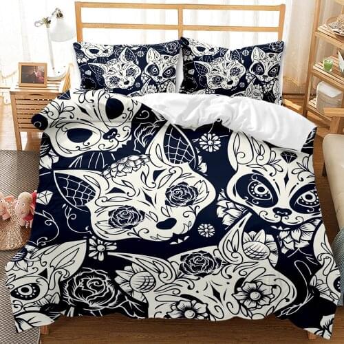 Black And White Bedding Set Fox Cold Art Flower Duvet Cover Luxury Bed Quilts Bedclothes Fox Animal Home Textiles King Size