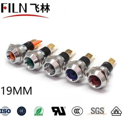 FILN Metal concave head 19mm 12v 110v red green blue indicator light signal lamp with copper solder pin led light