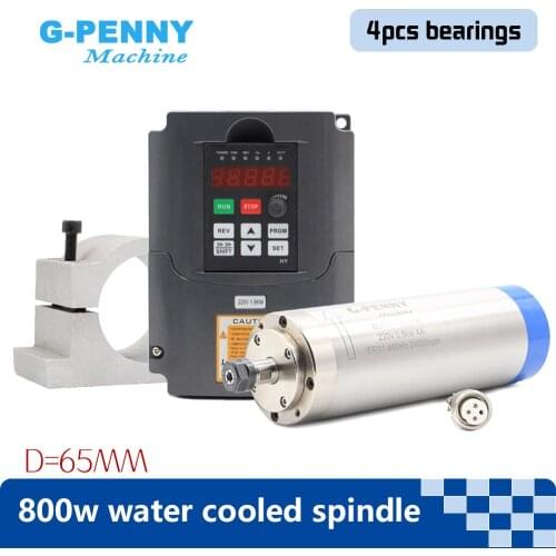 220V 800W ER11 water cooled spindle motor 4 bearings & 1.5kw VFD inverter frequency drive & 65mm aluminium bracket clamp bracket