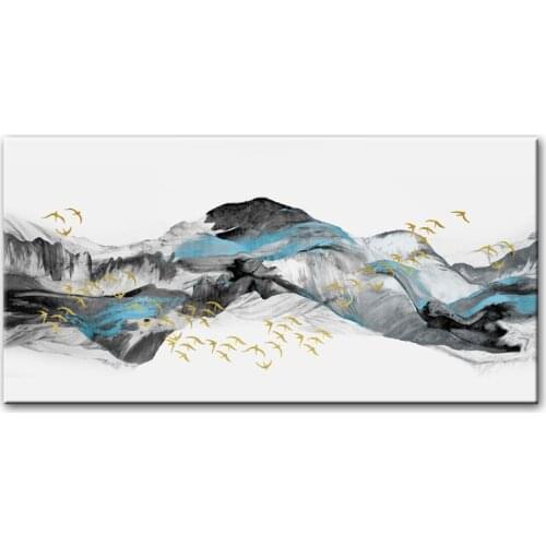 Chinese Style Landscape Canvas Paintings On The Wall Art Posters And Prints Abstract Golden Birds Wall Pictures For Bed Room