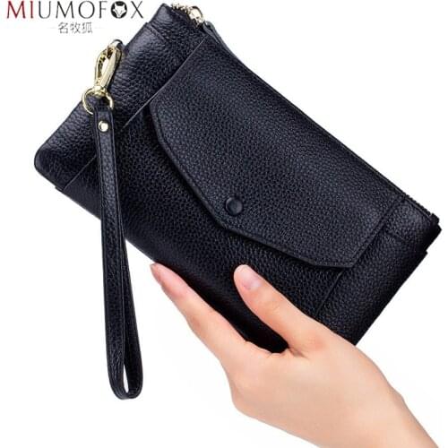 Fashion Women Wallets Handbag Genuine Leather Pouch Ultra-thin Wristlet Clutch Lady Cash Phone Coin Purse Small Clutch Pouch