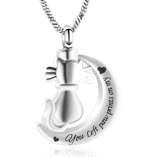 Moon Cat Urn Necklace for Ashes Women/Men Cremation Jewelry Stainless Steel Memorial Ashes Holder for Human/Pet Ashes
