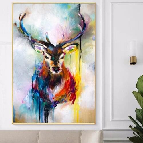 Nordic Animals Art Deer Head Graffiti Art Canvas Paintings Wall Art Posters and Prints Wall Art Pictures for Kids Room Cuadros