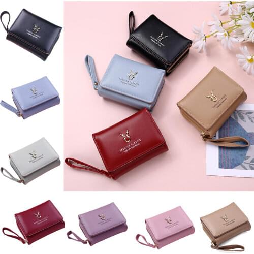 2021 New Fashion Pu Leather Womens Short Wallet Female Solid Color Coin Purse Multi-card Card Bag For Outdoor Women Girl Gifts