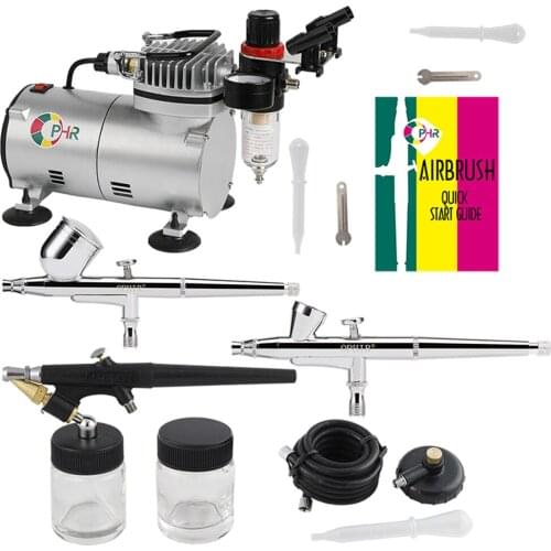 OPHIR 0.2mm 0.3mm 0.8mm 3-Airbrush Air Compressor Kit for Hobby Model Painting 110V,220V #AC089+004A+071+073