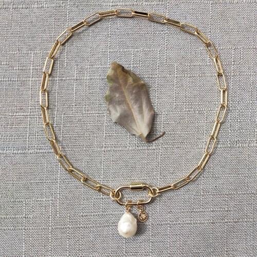 Handmade copper plating gold-color chain necklace fashionable baroque pearl pendant accessory real pearl lady charm choker 2020