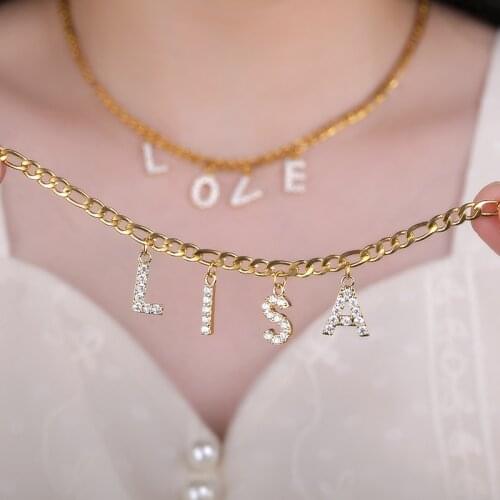 Crystal Letters Initial Alphabet Pedants Necklace Neck Chains Rhinestone Choker Jewlry For Women Aesthetic 2021 Fine Accessories