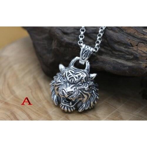 Sterling Silver S925 Thai Silver Retro Fashion Accessories Men and Women Domineering Tiger Pendant Trend Wild Sweater Chain Pend