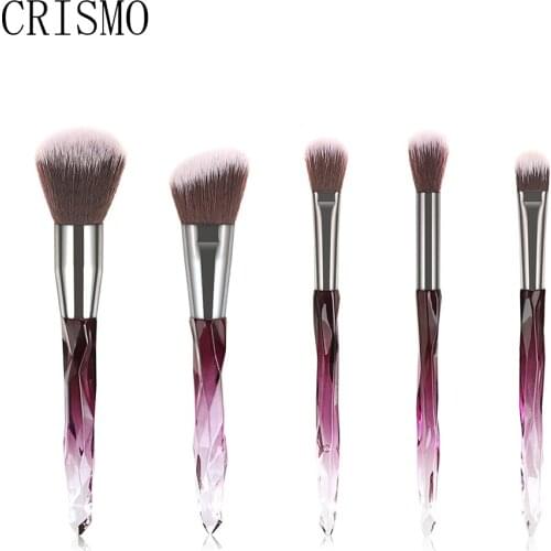 CRISMO 5Pcs Crystal Makeup Brushes Set Professional Cosmetics Brushes Colorful Contour Base Powder Blush Foundation Makeup Brush